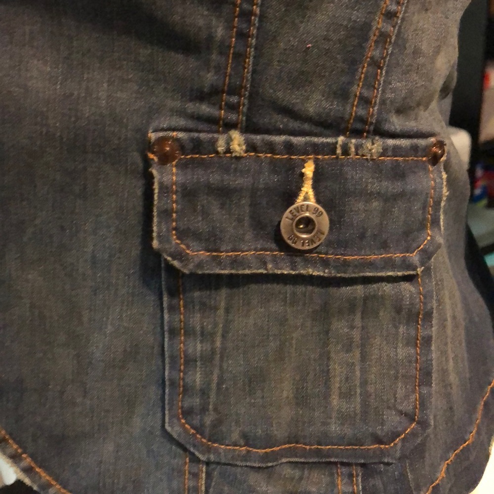 Level 99 Distressed Stretch Denim Button Blazer - Picture 7 of 7
